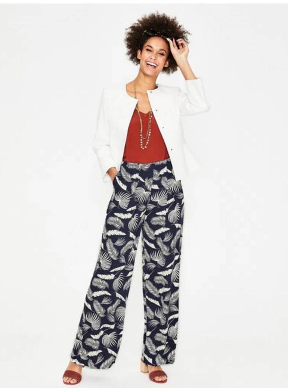 Boden Wide Leg Pants Size 10 High Rise Blue Tropical Boho Resort Preppy